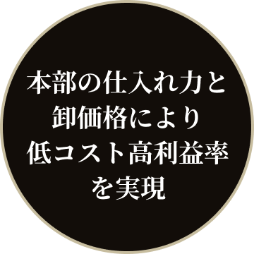 本部の仕入れ力と卸価格により低コスト高利益率を実現い